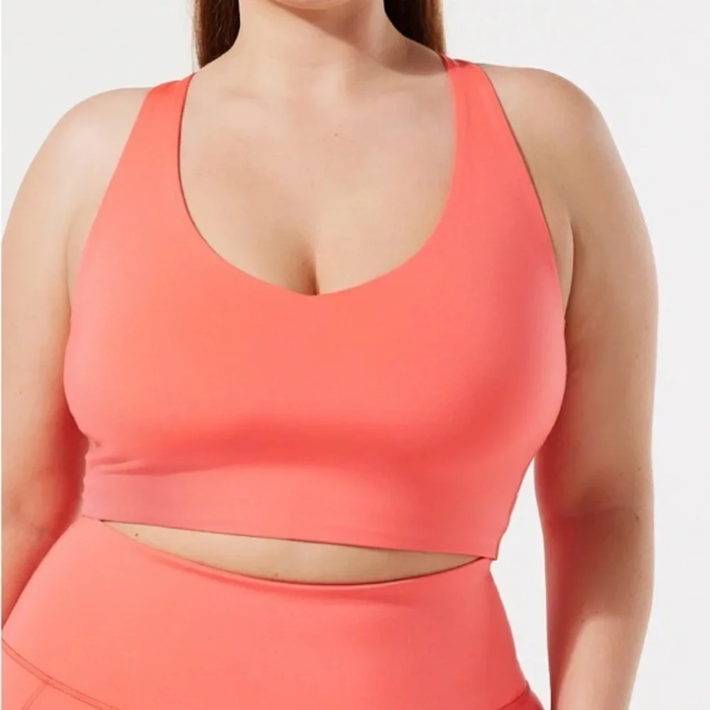Savage X Fenty Wildcat Strappy Back Sports Bra in coral and yellow  Size S